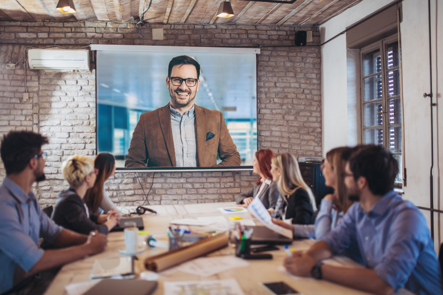 professional using mobile app with visual confidence anchors before presentation in modern conference room setting